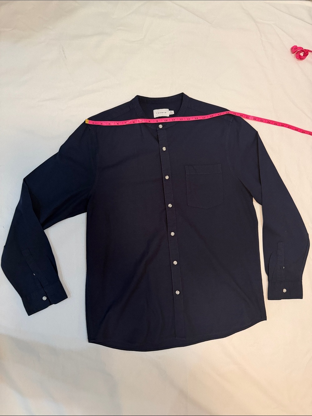 Topman Navy Band Collar Long-Sleeve Shirt
